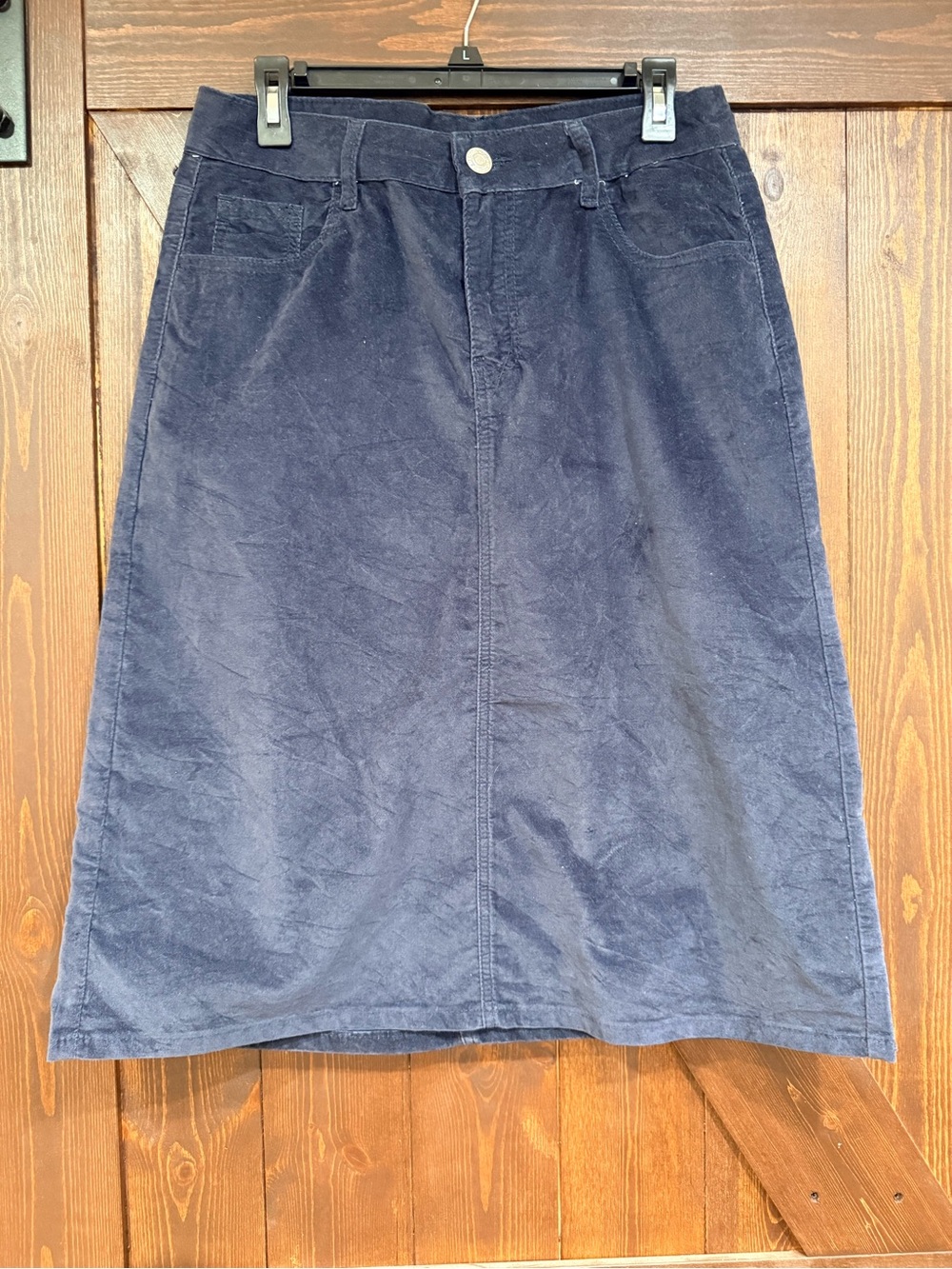 Be Girl Classic Navy Corduroy Midi Skirt with Front Seam